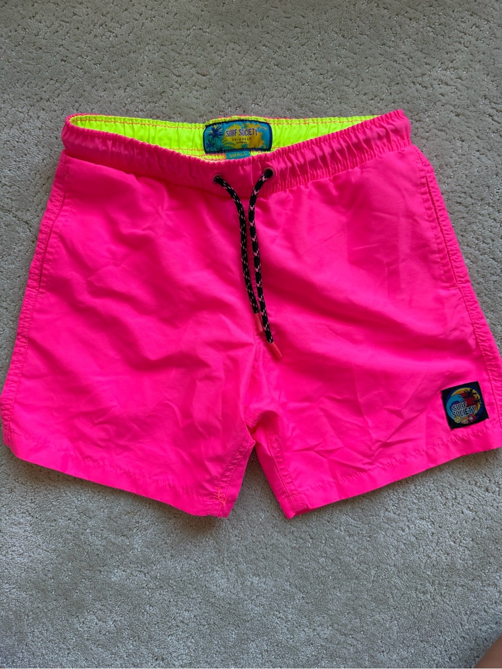 Society Neon Pink Swim Briefs with Lime Trim